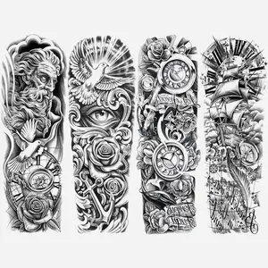 4 Pcs Mythical Full Arm Temporary Tattoo Stickers, Waterproof Temporary Tattoos, Realistic Pirate Ship Anchor Compass Dove Floral Designs, Unisex Party Accessories