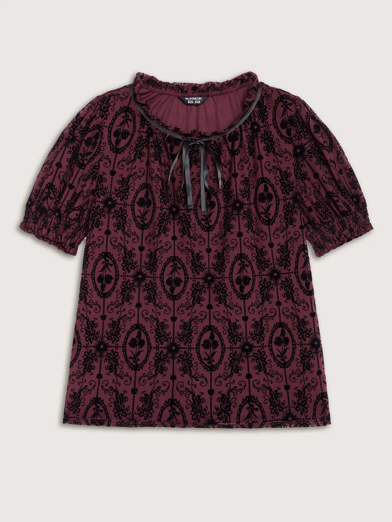 【Summer Turn-Up】BlOOMCHIC Plus Size Women's Flocked Texture Shirred Contrast Blouse [M-6X] 2026 Summerfinds