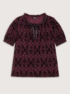 【Summer Turn-Up】BlOOMCHIC Plus Size Women's Flocked Texture Shirred Contrast Blouse [M-6X] 2026 Summer Pick for Mother's Day Swimweek
