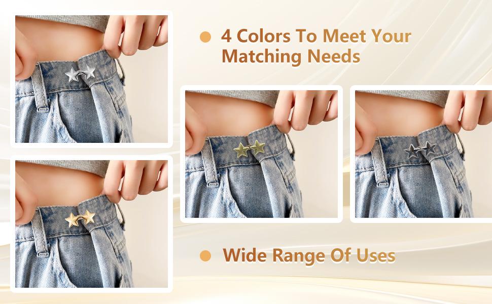 10 Set Metal Star Button Pins for Tightening Waist of Loose Jeans Reusable Waist Cincher Clips for Clothing Dresses Skirts No Sewing Needed