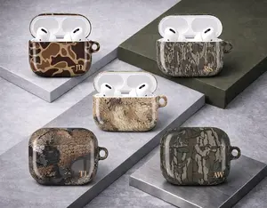 Personalized Initials Camo AirPods Gen 4 Case – Custom Name Duck Hunting Camouflage Cover, Old School Bottomland Timber Style Protective Case