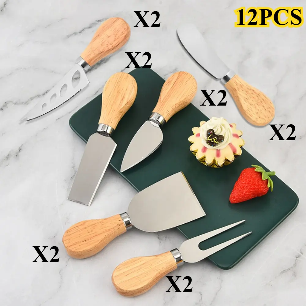 12PCS Oak Cheese knife Butter Shovel Cheese Pizza tableware Wooden handle cheese knife set, suitable for deli board, spreader, party wedding fork, Christmas, deli accessories kitchen accessories Cutlery
