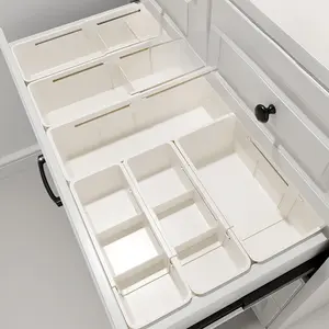 Drawer compartment storage box with built-in dividers, expandable for organizing cosmetics and lipsticks, suitable for dressing tables, deep cabinets, and dorm rooms