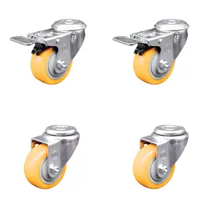 Service Caster SCC-SSBHTTL20S3514-PPUB-YEL-2-S-2 Stainless Steel Hardware Swivel Bolt Hole Caster with 3.5x1.25 in. Yellow Lockable Wheels - Set of 4