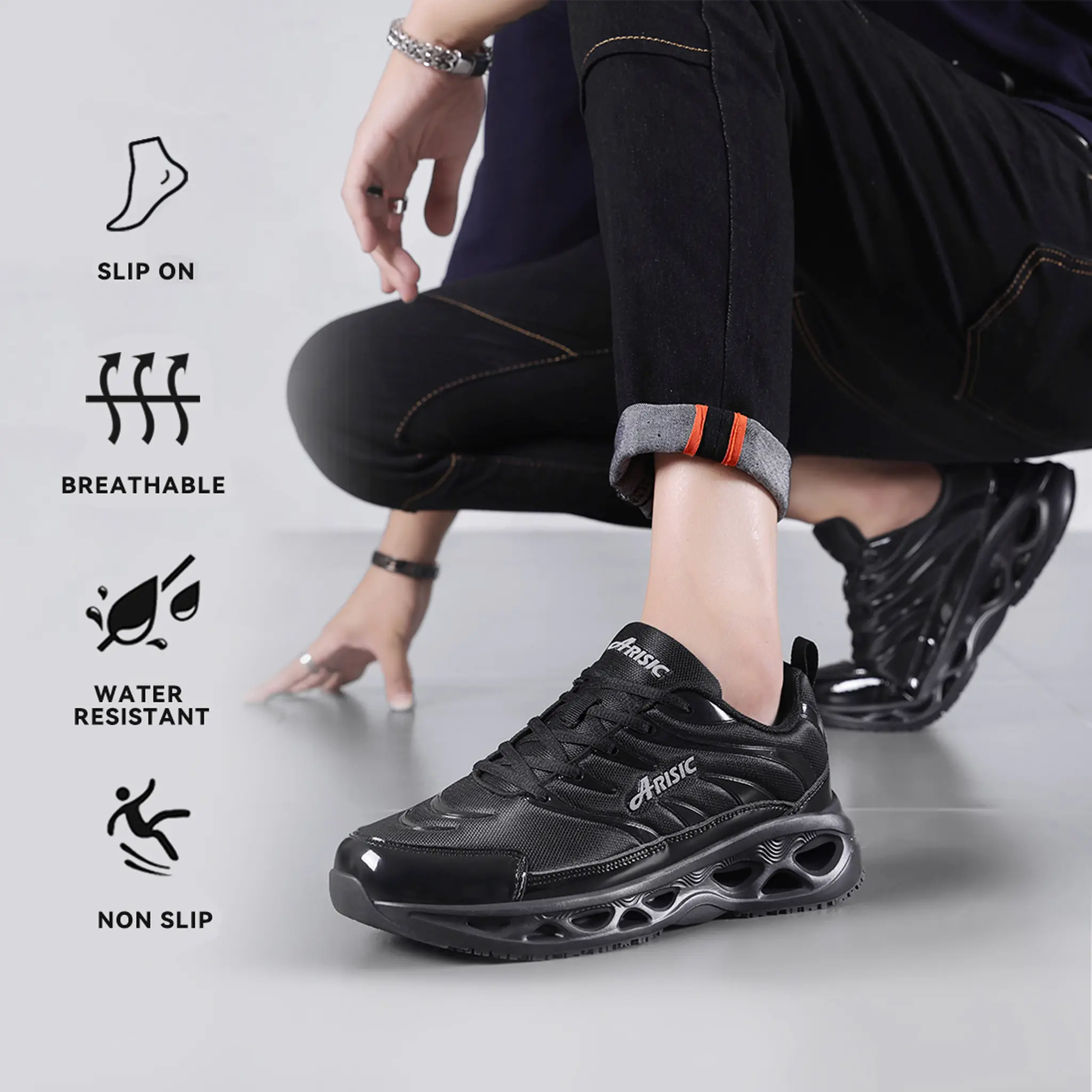 Men's Closed-Toe Slip-On Work Sneakers, Cushioned & Waterproof Slip-Resistant EVA Clogs for Kitchen & Factory