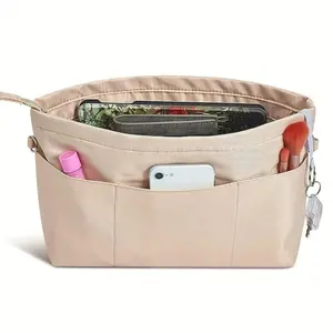 Foldable Tote Handbag Organizer, 1 Count 13 Pockets Cosmetic Toiletry Bag Insert, Zippered Purse Storage, Hand Washable Storage Bag for Home Office