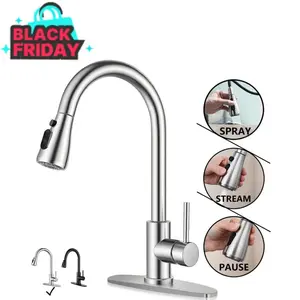 304 Stainless Steel Kitchen Faucet with Pull-Down Sprayer | Hot & Cold Water Mixer Tap | High Arc Single Handle Sink Faucet – Brushed Nickel Finish