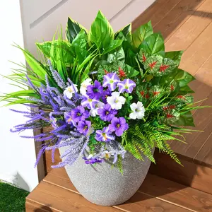 8/13 Bundles Artificial Greenery Plants Fake Plastic Leaves with Stems UV Resistant Large Bunches Outside Faux Plants Bushes for Outdoor Patio Garden Front Porch Yard Decor