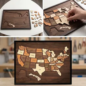 1Set New Wooden USA Map Puzzle – Travel Themed, Lightweight & Portable – Ideal for Car, Plane, Classroom, Living Room – Fun Learning Tool, Stress-Relieving Activity – Must-Have for Puzzle Lovers & Families