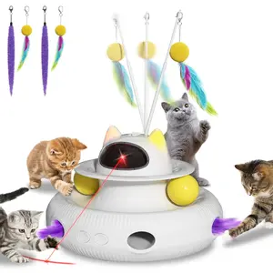 4 in 1 Interactive Cat Toys for Indoor Cats,Cat Laser Toys with 360°Rotation, Interactive Exercise Play Kitten Toy,Automatic Cat Wand Toys,Track Balls,Indoor Exercise Cat Kicker with USB Rechargeable