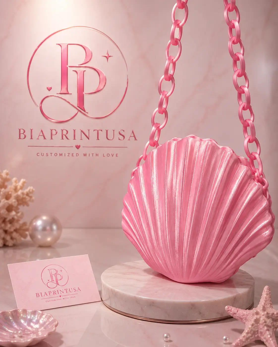 Seashell Crossbody Bag, Chic 3D Printed Mermaid Purse with Chain Strap for Casual Beachwear and Summer Festivals, Mermaid Shell