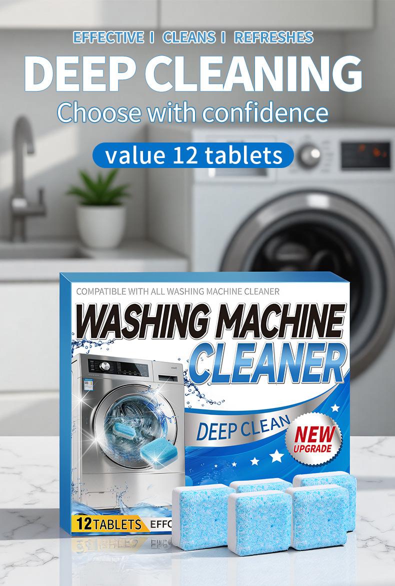 Washing Machine Cleaner Tablets, 3-in-1 Washer Tank Descaler & Stain Remover, Deep Cleaning Tablets for Front & Top Load Washers