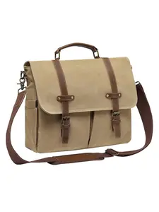Men's Business Solid Color Canvas Messenger Bag, Vintage Canvas Briefcase, Work Bag, Computer Laptop Bag, Multi-pocket Satchel Work Bag for Business, School