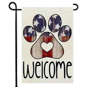 1 pc, 12x18 Inch July 4th Patriotic Garden Flag American Flag Paw Print Double Sided Memorial Independence Day Outside Welcome Small Yard Decor
