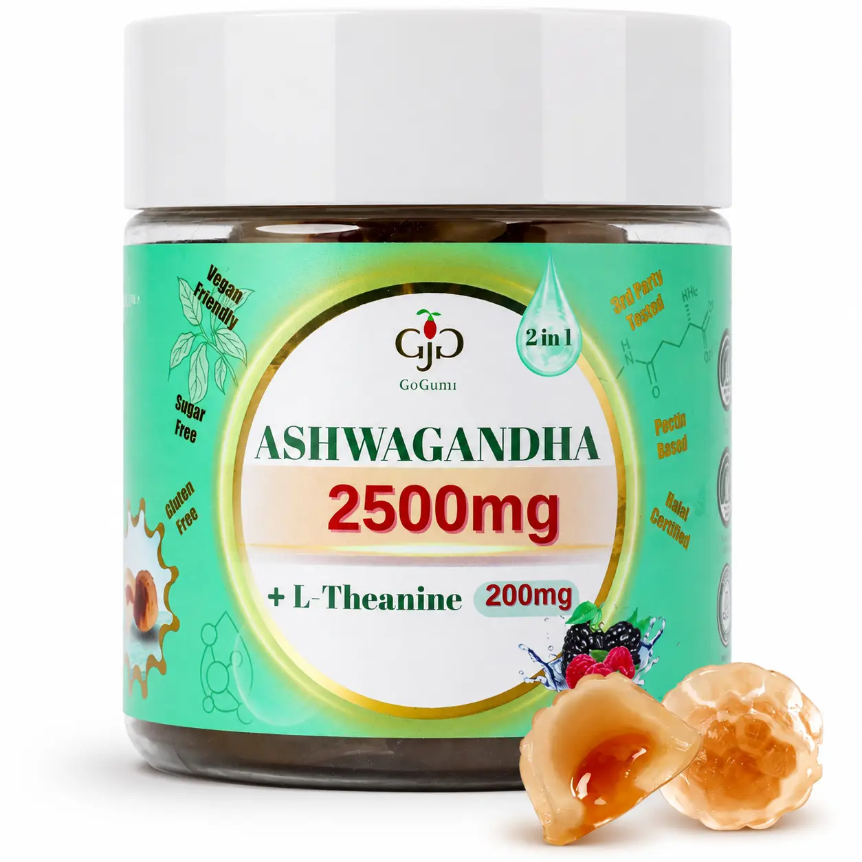 [GoGumii]Ashwagandha & L-Theanine Gummy - Mixed Berry, Vegan, Plant Based, Non-GMO, Gluten-Free& Gelatin Free.