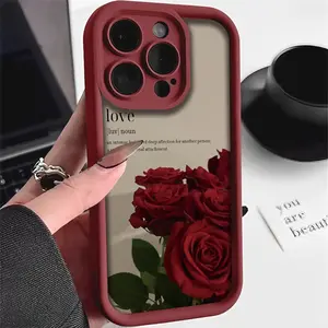 A phone case with red rose pattern, TPU shockproof full protection case, suitable for iPhone 17/16/15/14/13/12/11 PRO MAX PLUS AIR E XS and PROMAX MINI, an ideal gift for friends and family, T1739
