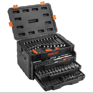VEVOR Mechanic Tool Set and Socket Set, CR-V Chrome Polishing Technology, 1/4" 3/8" 1/2" Sockets, Max 450 Pcs SAE & Metric, Portable Storage Case