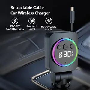 Bluetooth Car Charger with RGB Lights Ambient Light & 29" Retractable Cable; PD 30W Fast Charging Rapid Charging; BT 5.3 for Hands-free Call/Music; Auto Reconnect; Type-C Charger for Apple/Android; Car Accessories; Car Stuff; Car Essential for Travel