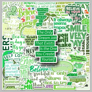 Green Motivational English Slogan Sticker, 50pcs/set Creative Slogan Sticker, Decorative Sticker for Phone Case, Skateboard, Laptop, Guitar, Cover