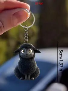 2D flat cute black sheep keychain & car rearview mirror pendant - acrylic material, chain connection - car small accessories or bag decoration - animal lovers, birthday, holiday perfect gifts - durable daily carry pendant, fun design in the car