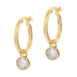 Diamonique 1.70 cttw Dangle Hoop Earrings, 14KPlated