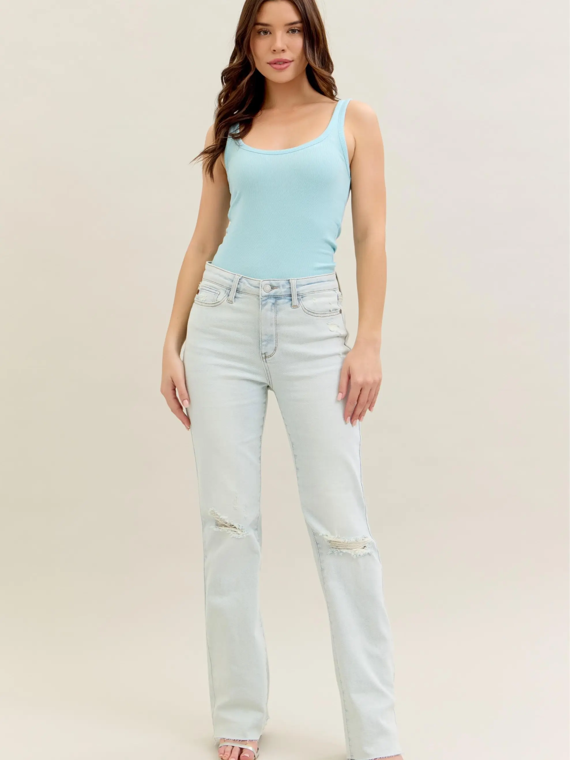 Makayla Judy Blue Mid Rise Destroy & Fray Hem Bootcut