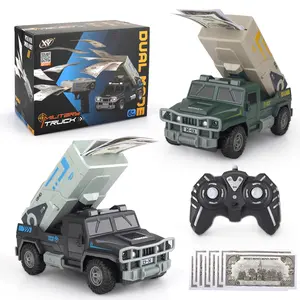 2-in-1 RC Money Spray Military Truck Toy | Remote Control Armored Car + Money Gun 2 Modes Kids Birthday Gift