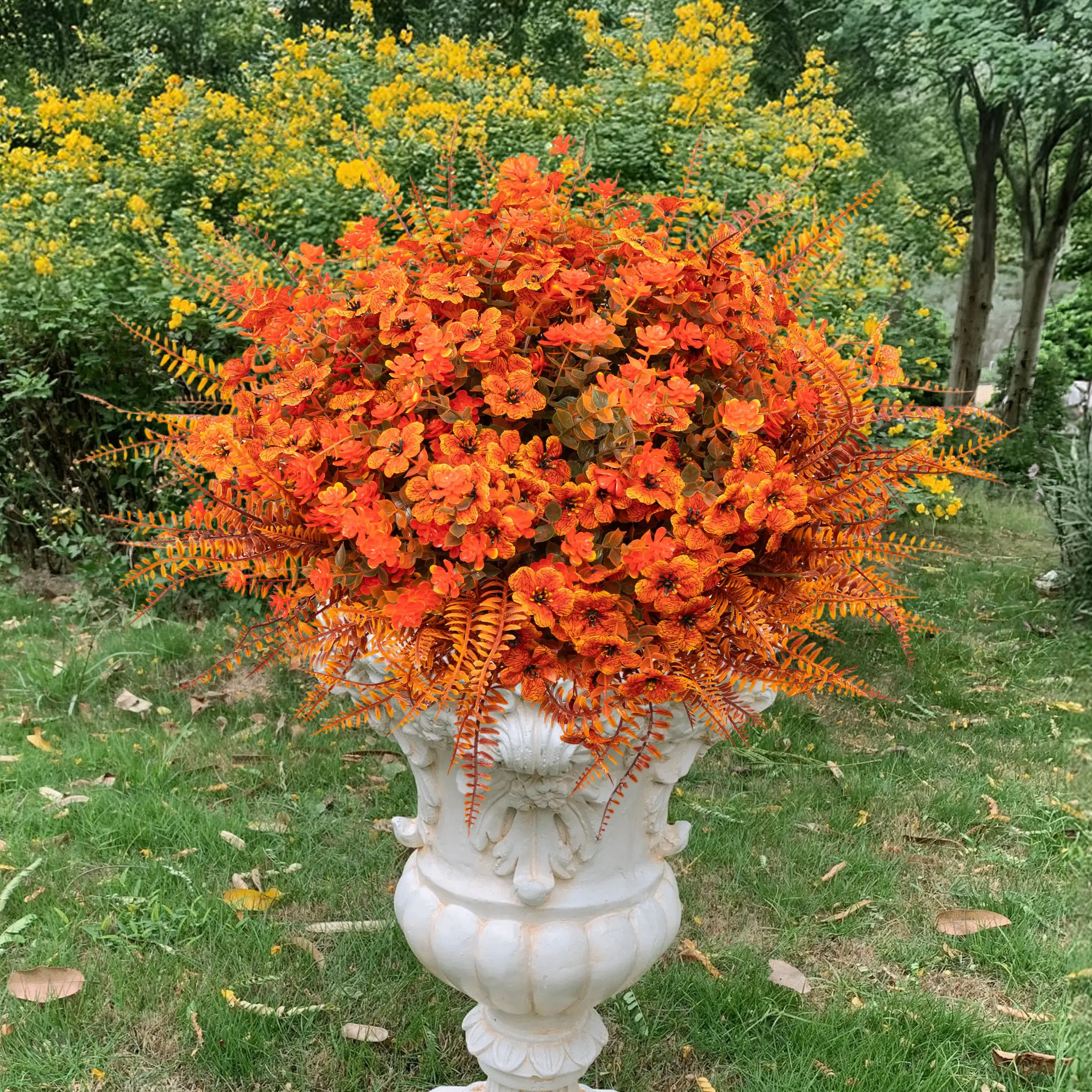 Buy 1 Get 1 Free Product - 24Pcs Decorative Artificial Fall Flower Set, Orange & Yellow Faux Autumn Floral Stems for Outdoor Decor, Porch, Wedding & Thanksgiving Decor