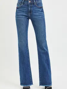 RISEN Full Size Mid Rise Bootcut Frayed Waistband Hem Detail Jeans Plus Size