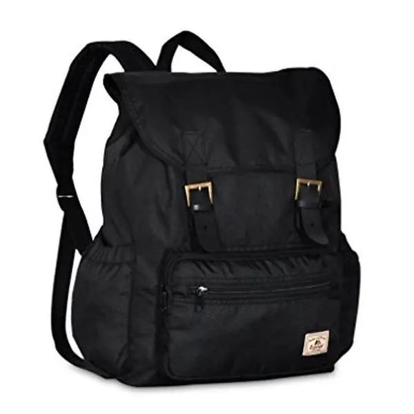 212 MAIN Everest BP500-BK Stylish PU Drawstring Backpack - Black, Spacious Compartment Functional Day Backpack for School