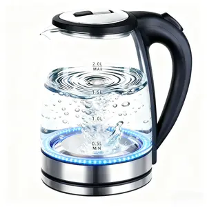 Electric Glass Kettle 2.0L 110V 1500W Fast Boil Borosilicate Glass Auto Shut-Off LED Light Cool-Touch Handle 360° Swivel Base BPA-Free Home Appliance Gift