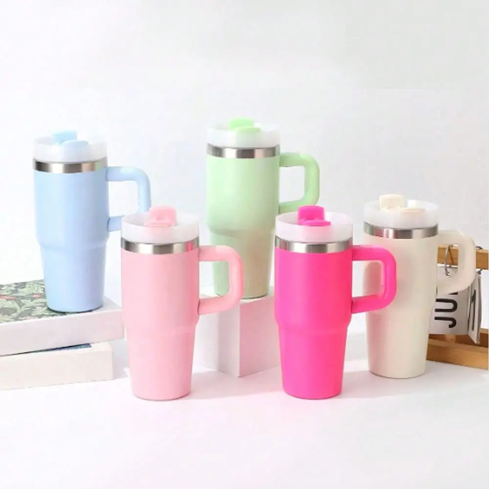 14oz (0-500ml) Stainless Steel Double Wall Insulated Thermal Tumbler Flask - Anti-Scalding, Explosion-Proof, Leak-Proof, Colorblock Print, With Handle & Straw for Easy Sipping, Blank for Heat Press Sublimation, DIY Craft Water Bottle, Outdoor Sports Use