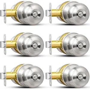 Privacy Door Knob, 6 Pack Brushed Nickel Round Doorknobs/Exterior Lockset, Privacy Locking Door Knobs for Bedroom/, Door