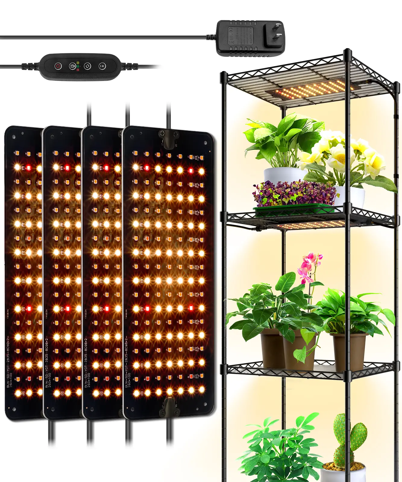 Barrina Ultra-Thin Growing LED Grow Lights for Indoor Plants & Succulents, 4-Pack 40W (4x10W) Full Spectrum, 3/6/12H Auto On/Off Timer, 3 Spectrum Modes, 7 Dimmable Levels