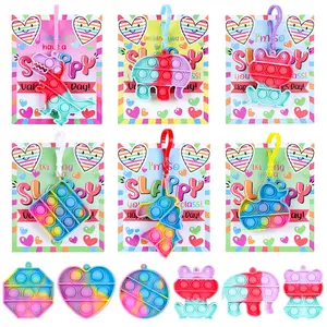 24 Packs Valentines Day Gifts for Kids,Valentines Pop Fidget Toys Bulk with Keychain for Kids School Class Classroom Valentines Day Cards Gifts Prizes Party Favors