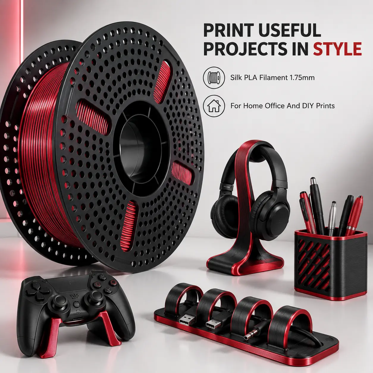 1.75mm Silk-Texture Dual-Color PLA Filament Set, 1.2kg Color-Changing Bundle (Red-Gold, Gold-Green, Rainbow, Blue-Silver) with Enhanced Strength for Creality K2 Plus, High-Precision 3D Printing Supplies & Purple UV Curing Resin for LCD Display Pen sohochi