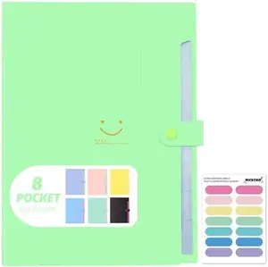 Expanding File Folder, 8 Pockets Accordion File Organizer, A4 Letter Size Paper Document Receipt Organizer Accordian Filing Folder for Classroom, Home, Office and Travel