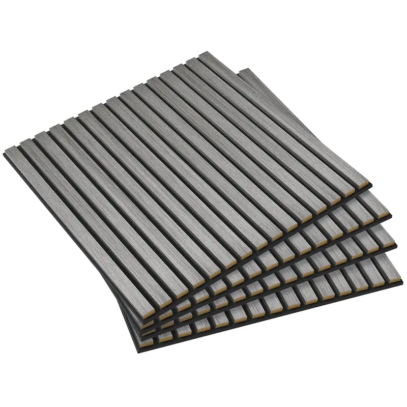 HOMCOM 4 Pack 3D Faux Wood Wall Panels, 24" x 24" Sound Absorbing Acoustic Panels, Wood Slat Wall Panels for Interior Wall Decor, Ceiling, Oak