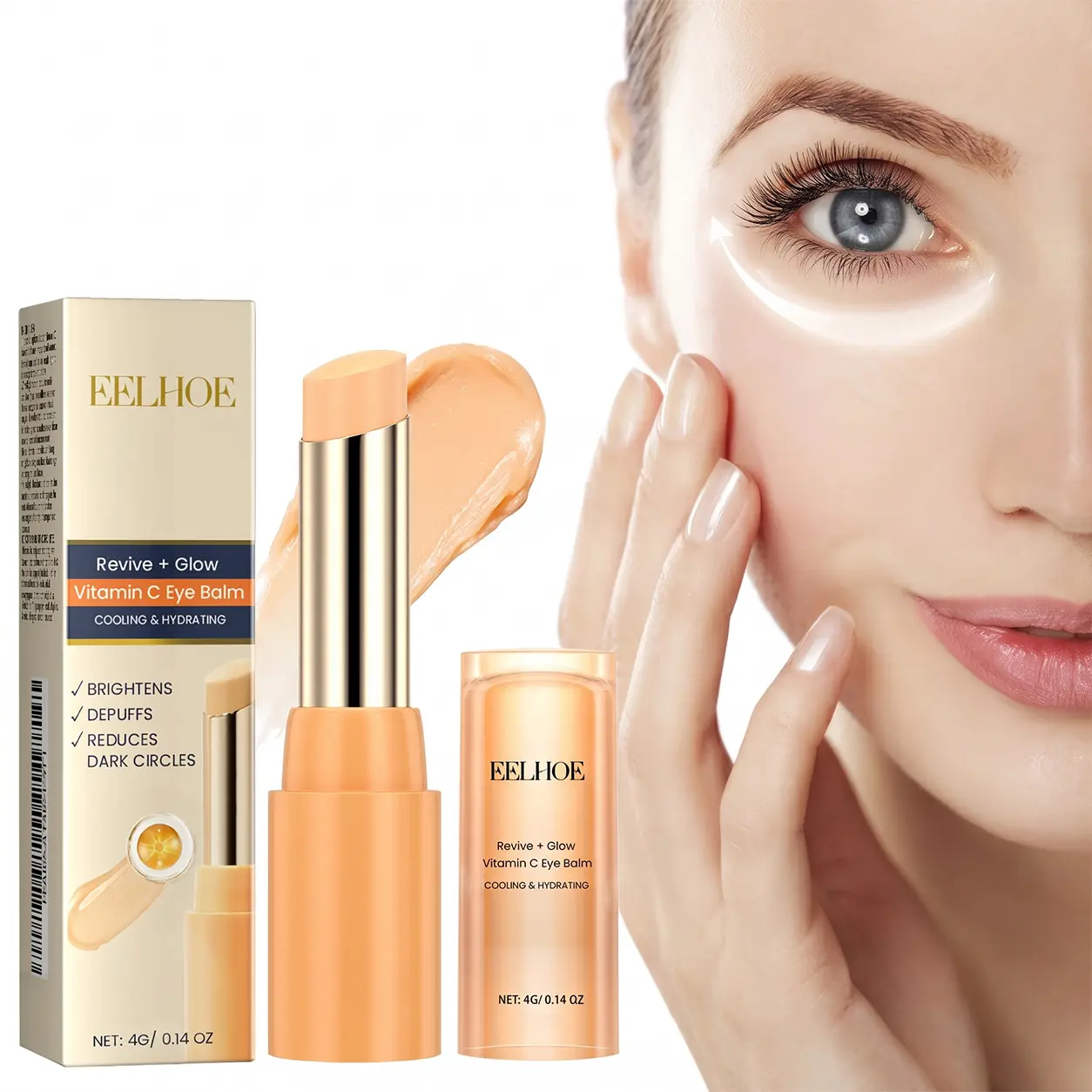 EELHOE Revive + Glow Vitamin C Eye Balm 4g/0.14 oz Brightens Depuffs Reduces Dark Circles Cooling & Hydrating