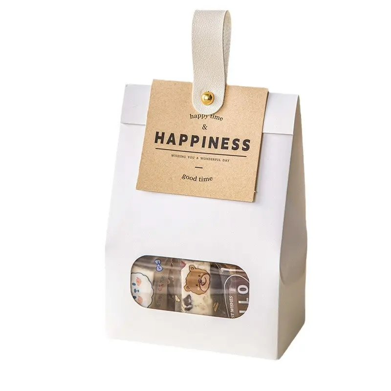 Kraft Stand Up Cookie Bags with Window, Foldable Sealed Bakery Treat Bags, White & Brown Paper Gift Bags for Candy, Biscuit, Chocolate, Homemade Snack Packaging
