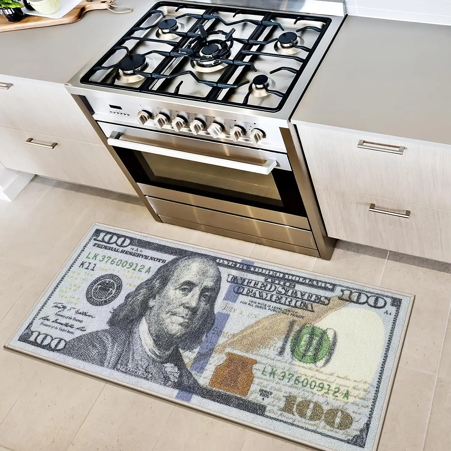 AISOON 100 Dollar Bill Print Rug - Multicolor 22" x 53" or 23" x 71" - Non-Slip & Stain Resistant - Ideal for Hallways, Living Rooms & Entryways