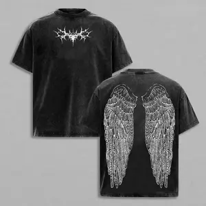 Y2K Gothic Wing Hoodie – Dark Oversized Vintage Hoodie |   Washed Wing Graphic T-Shirt for Grunge Streetwear & Anime-Inspired Fashion