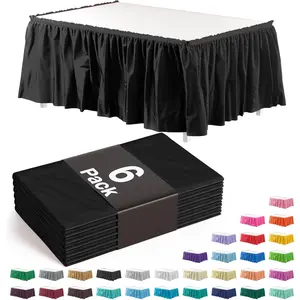 Exquisite Ruffle Table Skirt Black 6 Pack 14 Ft Long for 6ft Rectangle or Round Tables with Adhesive Strip for Gender Reveal Decor and Happy Birthday Parties