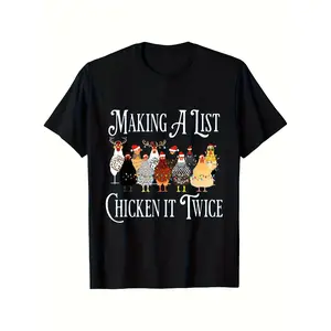 Hilarious Chicken Christmas TShirt Featuring Making a List Checking It Twice with Santa Hat Chickens and Snowflakes Perfect for Men Women and Family Holiday Gift