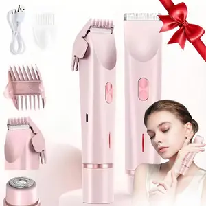 Bikini Trimmer for Women, Electric Shaver and Razor Rechargeable 2-in-1 USB Rechargeable Trimmer Body and Facial Hair Removal Double Head for Painless Trimming of Pubic Face Underarm Legs, Cordless Rechargeable Trimmer, IPX7 Waterproof, pink