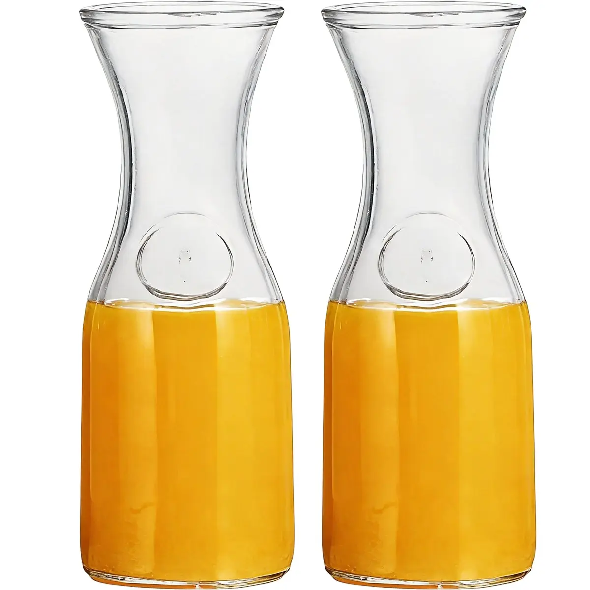 Set of 2 Glass Carafe with Lid, 1 Liter Beverage Carafe, Clear Glass Pitcher for Mimosa Bar, Brunch, Cold Water, Juice, Milk, Iced Tea, Lemonade Jug Water Pitchers