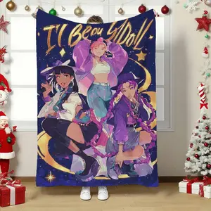 1pc K-Pop Group Printed Flannel Blanket - Soft Plush All-Season Bedspread With K-Pop Members, Vintage Aesthetic Design, Pastel Colors - Multi-Functional Couch, Travel & Camping Throw,  Gift For Fans， soft elastic breathable warm blanket