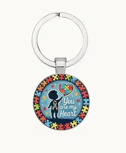 Autism Awareness Round Ribbon Charm Keychain with You Are My Heart Design for Support and Awareness Casual Accessory for Everyday Use couple fit daily wear
