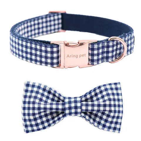 ARING PET Soft Cotton Spring Bowtie Dog Collar (Size S) - Adjustable Collars, Stain Resistant, Thick Webbing Resists Wear, Extra-Strong Stitch, Durable Stitching, Rose-Gold Buckle, Quality Guaranteed, Universal Fit