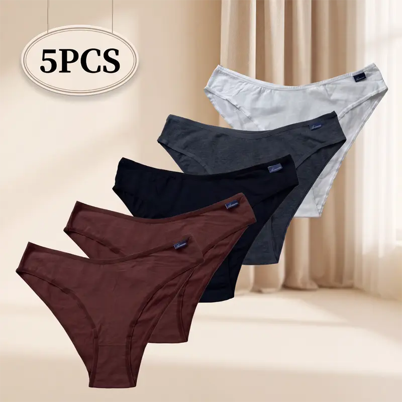 Women's Plus-Size Pure Cotton Thongs, 5-Pack Mixed-Color Mid-Rise V-Waist Breathable Womenswear Underwear fashion comfy hotcom woman